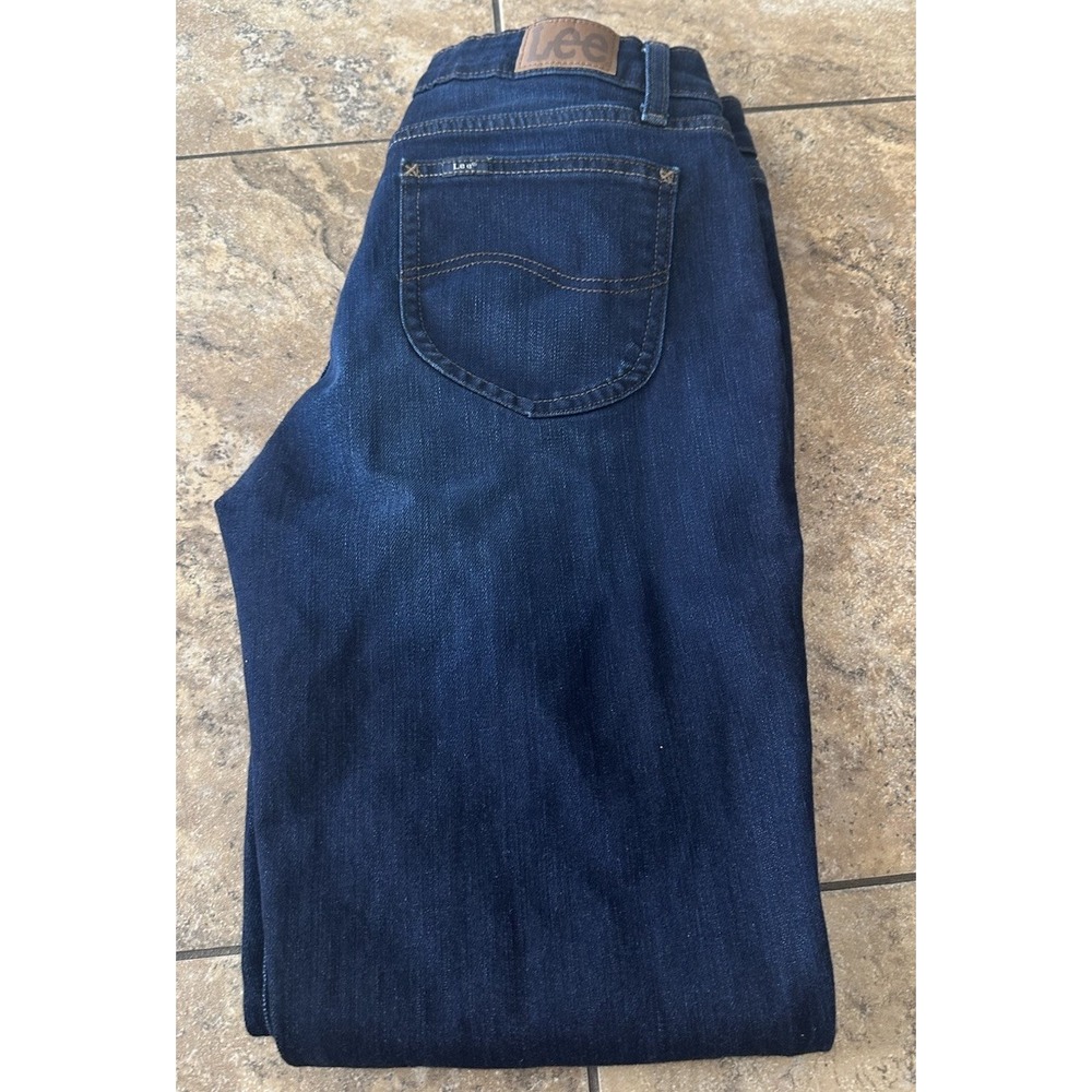 Lee Regular Fit Mid Rise Straight Leg Jeans Size 10M Blue Dark Wash Stretch